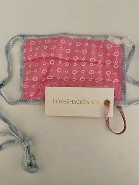 LoveShackFancy Pink Embroidered Mask with Blue Trim